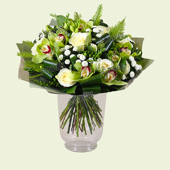 Букет из орхидей, роз и фрезий — фото 1