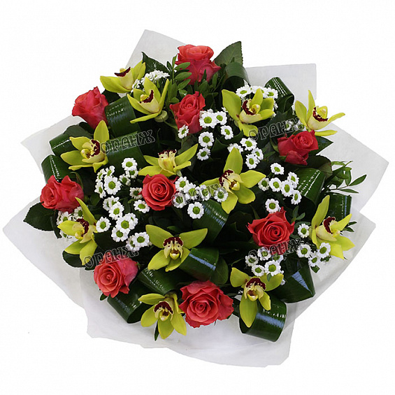 Букет из роз, орхидей и хризантемы Сантини — фото 2