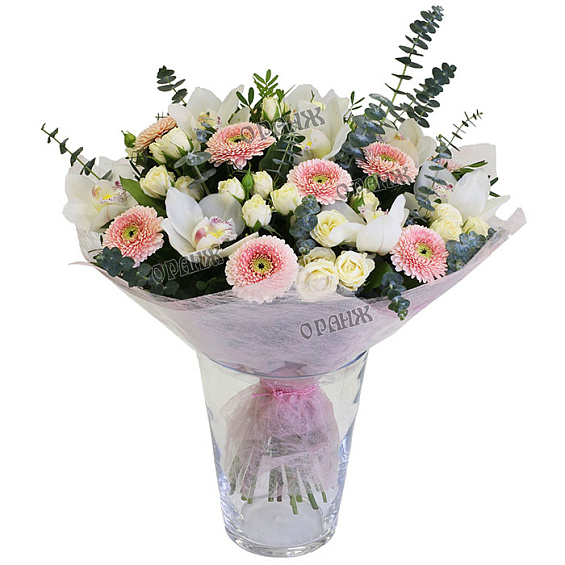 Букет из гербер, роз и хризантемы — фото 1