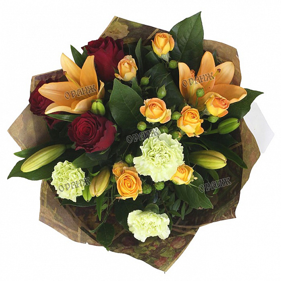 Букет из лилий, роз и гвоздик — фото 2