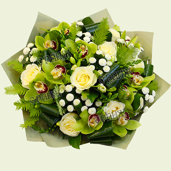 Букет из орхидей, роз и фрезий — фото 2