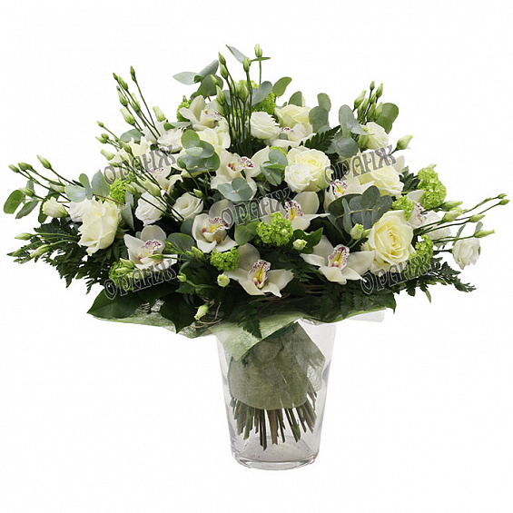 Букет из орхидей, лизиантуса и роз — фото 1