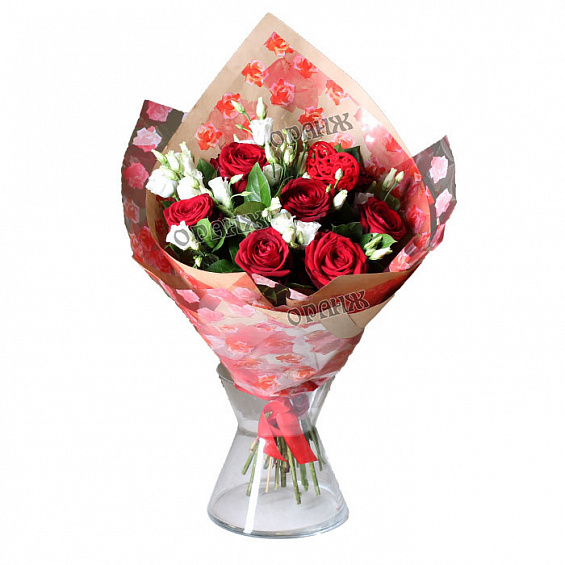 Букет из роз и лизиантуса. — фото 1