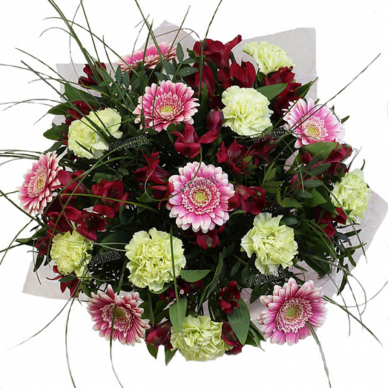 Букет из мини гербер, гвоздики и альстромерии — фото 2