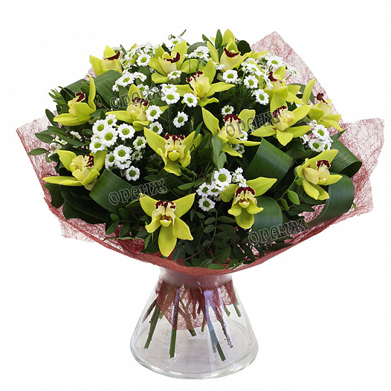 Букет из орхидей и хризантемы Сантини — фото 1
