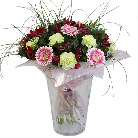 Букет из мини гербер, гвоздики и альстромерии — фото 1