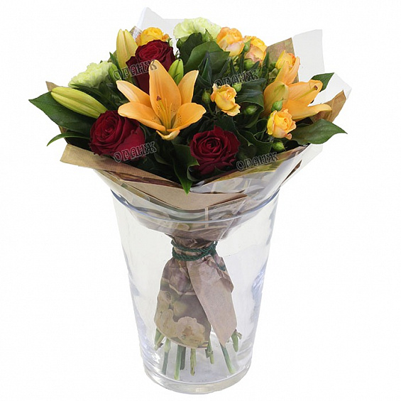 Букет из лилий, роз и гвоздик — фото 1