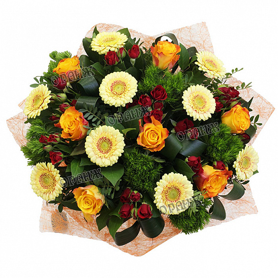 Букет из мини гербер и роз — фото 2